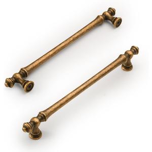 Amerdeco 6 Pack Antique Brass Cabinet Pulls 9 Inch(228mm) Hole Center Cabinet Hardware Kitchen Cabinet Handles for Bathroom Drawer Pulls Dresser Pulls ZH0014