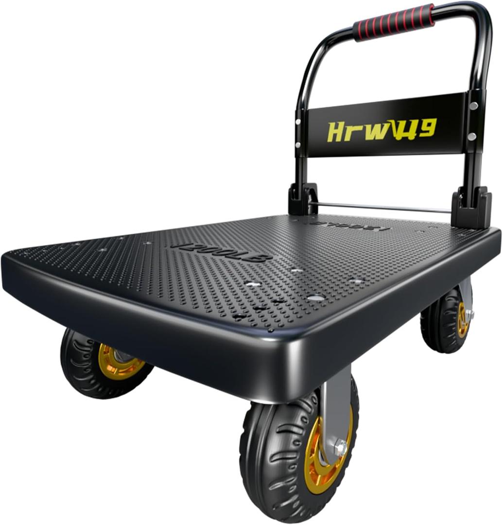 Hand Cart Dolly, Push Cart with 360 Swivel 5'' Wheels, 1200LBS Capacity, Dolly Cart with Wheels Warehouse Cart for Groceries, Garage, Warehouse - Black