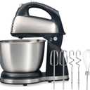 Hamilton Beach Classic Stand and Hand Mixer, 4 Quarts, 6 Speeds with QuickBurst, Bowl Rest, 290 Watts Peak Power, Black and Stainless