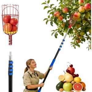 26FT Reach Fruit Picker Pole with Basket Telescoping, 5-20FT Extendable Aluminum Apple Picker for Picking Avocados, Figs, Mangoes, Citrus Fruits - Durable Harvesting Fruit Catcher for Trees