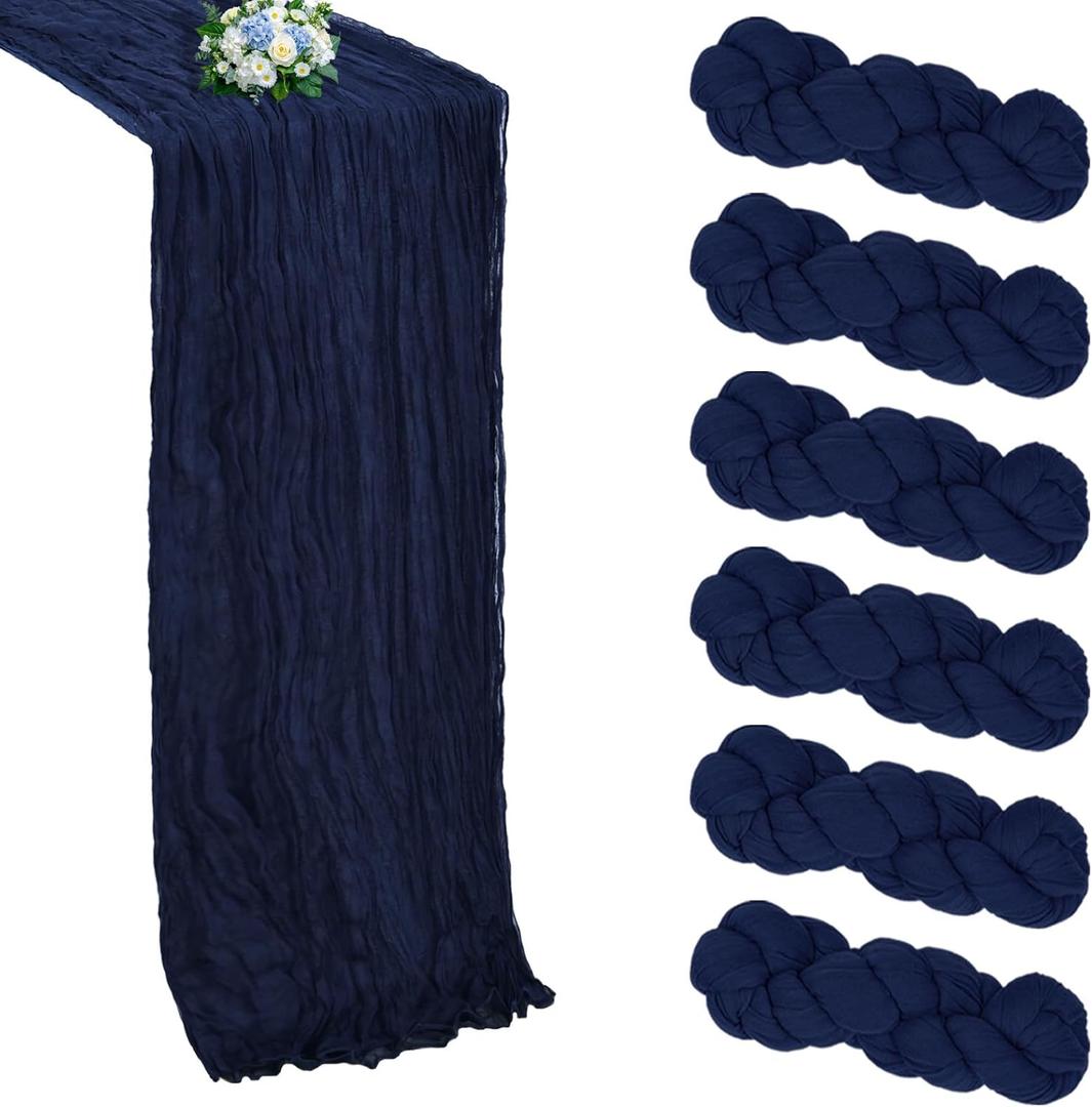 6 Pack Navy Blue Cheesecloth Table Runner 10FT Boho Cheese Cloths Gauze Fabric Table Runners 120 Inch Rustic Sheer for Wedding Birthday Party Baby Shower Holiday Home Decorations