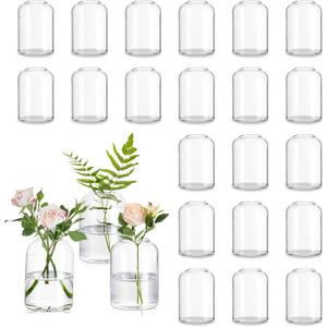 Glasseam Glass Bud Vases for Centerpieces: Clear Small Flower Vase Decor Bulk Set of 24 Simple Modern Decorative Vases for Flowers Mini Candle Vase Wedding Centerpiece for Dining Table Decorations