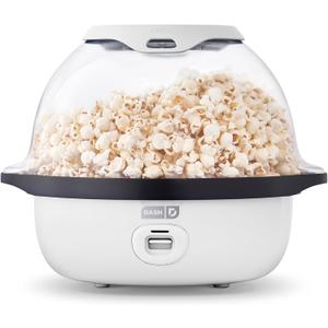 Dash SmartStore Stirring Popcorn Maker - Electric Popcorn Machine with Butter-Melting Tray & Clear Serving Bowl - Features Stirring Bar - 24 Cups, White
