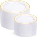 I00000 200 Pcs Gold Plastic Plates - Disposable Party Plates Include 100 Dinner Plate and 100 Elegant Dessert Plate Perfect for Party, Holiday, Wedding & Birthday