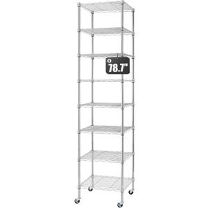 Finnhomy Heavy Duty 8 Tier Wire Shelving with Wheels 18x18x78.7-inches 8 Shelves Metal Storage Rack Thicken Steel Tube, Pantry Shelves for Storage, Adjustable Shelving Unit, NSF Certified, Chrome