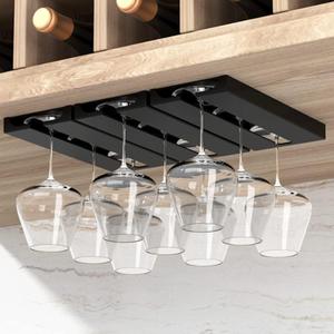 RIIPOO Wine Glass Rack - Space-Saving Under Cabinet & Shelf Stemware Holder, Versatile Hanger for Various Glass Sizes, 2-Pack Black