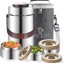 67 Oz Adults Stainless Steel Vacuum Soup Thermo For Hot Food with Inserts Stackable Bento Box and Lunch Bag,Width Mouth Portable Nsulated Food Jar Lunch Container (silvery, 67 oz)