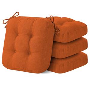 Chair Cushions for Dining Chairs, Dining Chair Cushions, Tufted Indoor Chair Pads with Ties & Non Slip Backing, Seat Cushions for Kitchen Chairs 16.5” x 16.5” x 3.5”, Set of 4, Orange