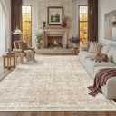 Schweek 8x10 Area Rug Beige Washable Neutral Vintage Distressed Rugs Large Non-Slip Living Room Area Rugs, Soft Low Pile Carpet Indoor Mat Throw Rug for Bedroom Dining Room Office Nursery