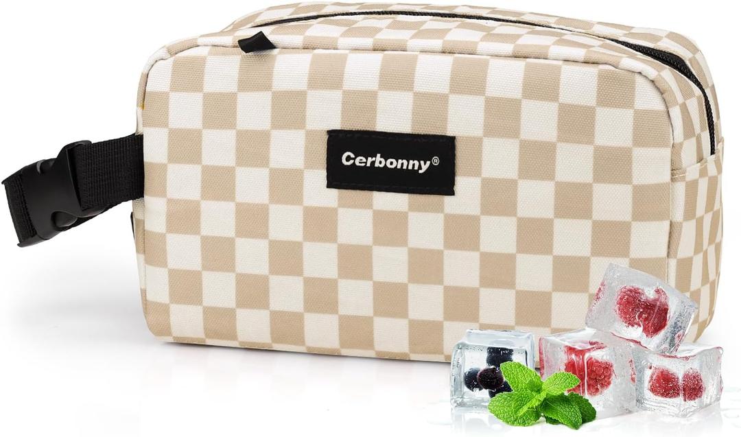 Cerbonny Small Cooler Bag Freezable Lunch Bag for Work School Travel,Small Lunch Bag,insulated snack bag For Adults/Kids,Mini Cooler,Lunch bag small Fit For YogurtKhaki Checkerboard