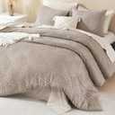 Litanika Super King Plus Comforter Light Coffee, 3 Pieces Tufted Boho Farmhouse Bedding Comforter Set, Lightweight Fluffy All Season Comforter Set (120x128In Comforter & 2 Pillowcases)