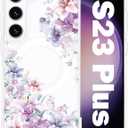 for Samsung Galaxy S23 Plus Magnetic Crystal Clear Flower Case MagSafe Hard PC Back Soft TPU Edges Slim Thin Shockproof Floral Pattern Phone Cover Girls Women Galaxy S23+ 6.6'', Hydrangea