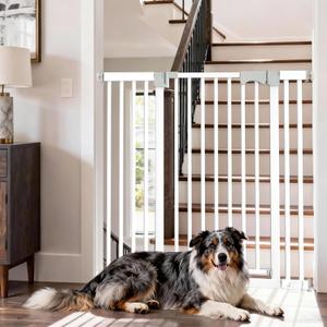 41'' Extra Tall Baby Gate for Large Dogs Pets Indoor No Jumping Over, 30-49.2'' Wide Heavy Duty Puppy Gate for Doorways, Pressure Mounted Metal Gate for Child Toddler No Tools Needed(White)