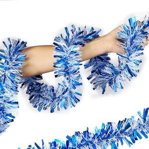 50FT Christmas Tinsel Garland, Xmas Metallic Tinsel Twist Hanging Garland for Christmas Tree Indoor and Outdoor Holiday Party Decoration (Blue)