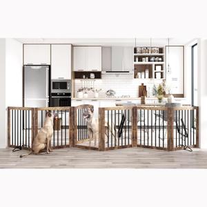 Vantas 144" x 30", No-Assembly Wooden Dog Gate with Door, Brown