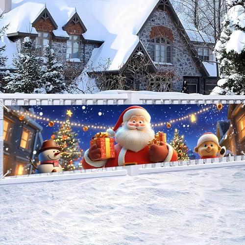 BlissYard Large Santa Christmas Banner 78×18 Inch Outdoor Merry Christmas Hanging Sign Holiday Yard Fence Decoration Snowman Scene Xmas Party Display for Home Garden Porch Lawn Indoor Outdoor Use