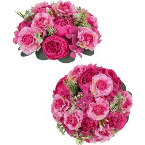 BLOSMON Peony Artificial Flowers Ball: 2pc 9.5 Inch Hot Pink Floral Arrangement for Centerpieces  Easy to Use Wedding Dinning Table Decoration  Fake Silk Peony Kissing Ball Home Party Decor