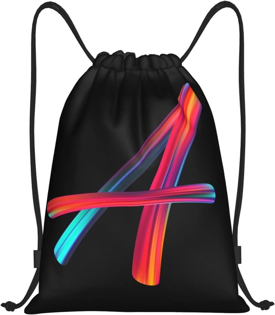Drawstring Bags Initial Drawstring Backpack Sackpack Black Draw String Cinch Bags for Sports, Gym, Travel, Swimming, Beach, Camping, Rainbow Letter A
(M-19.6"*16.5")