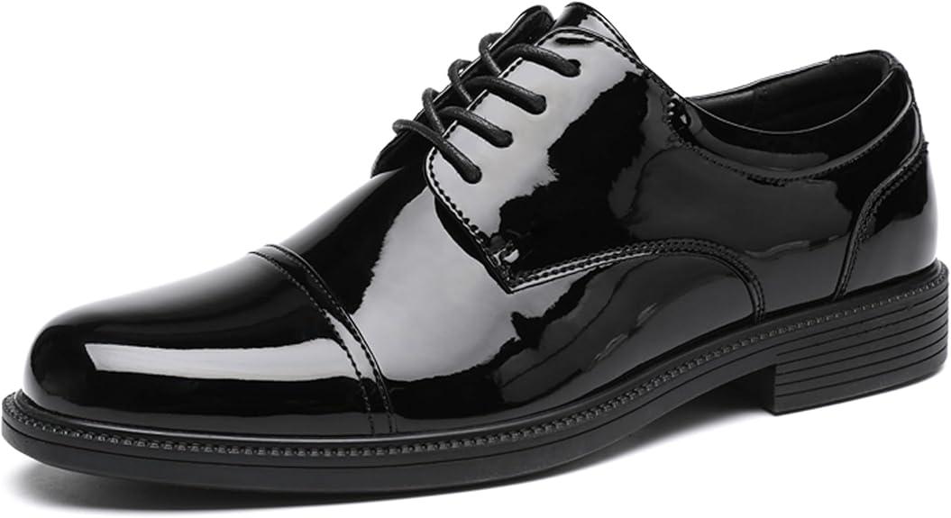 DECARSDZ Mens Classic Formal Oxford Lace-up Patent Leather Shoe for Men Wedding Suit Tuxedo Dress Shoes, Black US 9.5
