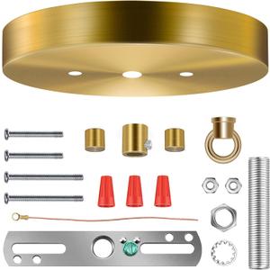 6 Inches Light Canopy Kit with Heavy Duty Replacement Ceiling Cover Plate & Mounting Hardware for Lighting Fixtures Chandelier Pendant Lamp or DIY Project (Brass)