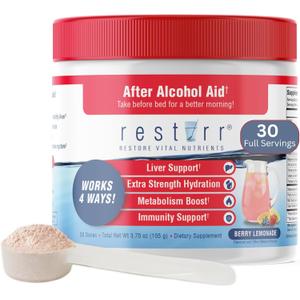 restirr After Alcohol Aid & Recovery: Supports Liver Health, Boosts Metabolism and Supports the Immune System with DHM, Milk Thistle, B-Complex, Hydration. 30 Doses