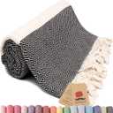 Bazaar Anatolia Turkish Beach Towel  100% Cotton, Quick Dry, Lightweight and Sand Free  Perfect for Bathroom, Travel, Yoga, Camping, Oversized 71x39 inches - Diamond Black