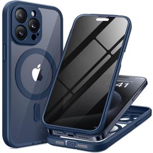 Magnetic for iPhone 15 Pro Max Case, Compatible with MagSafe, Built-in Privacy Screen Protector and Camera Protection, Anti Spy Full Body Dustproof Shockproof Hard Phone Case 6.7", Dark Blue