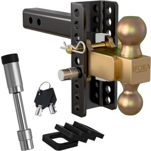 Adjustable Trailer Hitch, 2 Inch Receiver Hitch, 6 Inch Drop Hitch Ball Mount, 20,000 LBS GTW, 2" & 2-5/16" Ball Hitch, Tow Hitch for Heavy Duty Truck with Double Lock Pin (for 2 Inch Receiver)
