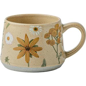 Large Ceramic Coffee Latte Mug, Cute Cup for Women, Ideal for Green Tea or Coffee,Hand Painted Floral Design Pottery MugGraceful Bloom