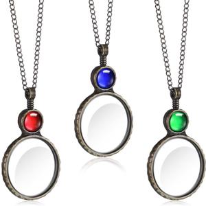 Remerry Magnifying Glass Necklace for Women 10x Magnifying Monocle Necklace Pendant Vintage Reading Magnifier Lens for Book Newspaper Reading Classroom Gift Crafts Jewelry Accessory (3 Color)