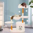 Cute Cat Tree Tower for Indoor Cats Adult, Wood Flower Cat Trees with Cat Hammock, Modern Cat Tree Tower with Scratching Post, Aesthetic Luxury Cats Condo for Cats Kitten(Alpine White)