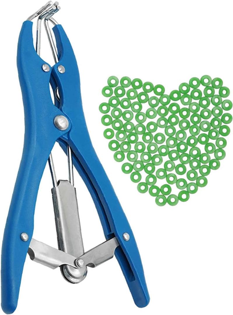 Livestock Castration Bander with 100 Pieces Castrator Rings for Lambs and Piglets