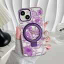 XIZYO Magnetic for iPhone 13 Case Floral Flower Cute [Compatible with MagSafe] Magnetic Ring Stand Clear Rose Women Girly Kickstand Shookproof Case 6.1 Inch-Purple