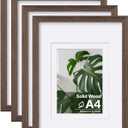 Egofine A4 Picture Frames Set of 4, Made of Solid Wood Covered by Plexiglass 5x7 and 6x8 with Mat or A4 without Mat, for Table Top Display and Wall Mounting Photo Frame Brown