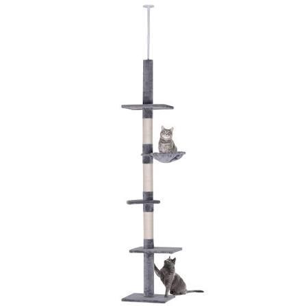 Tree,5 Tiers Tall Cat Tower with Adjustable Height(98-110),Skinny Ceiling Cat Tree with Cozy Hammock,Sisal Scratching Posts,Platforms,and Hanging Balls for Large Cats