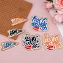 12pcs Game Day Patches, 2 Styles Polyester Thread Gold Edges Sports Iron On Patches Creative Embroidery Appliques for DIY Clothes Hats Pants Backpacks (3 Colors)