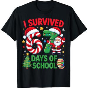 I Survived 67 Days of School Christmas Candy Cane Six Seven T-Shirt L