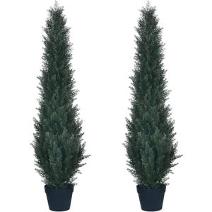 HAIHONG 4FT Artificial Cedar Topiary Trees,Faux Cedar Tree Potted Plant in Nursery Planter,Fake Plant Fake Shrubs for Outdoor Indoor Front Porch Garden Decor(Set of 2)