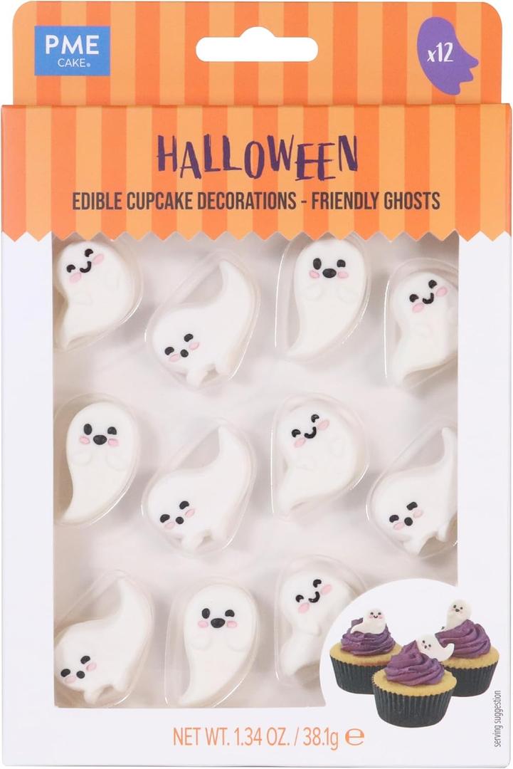 PME Halloween Edible Sugar Decorations - Friendly Ghosts (Set of 24) Expired 26/FEB/2026