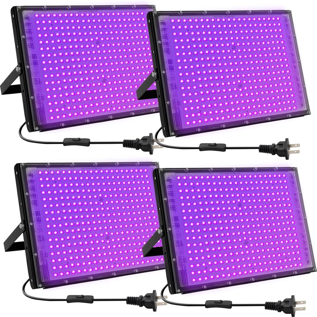 300W LED Black Lights for Glow Party, Black Light Flood Light IP65 Waterproof 395nm UV Blacklight Floodlight Purple Black Light Spotlight Fluorescent UV Light Lamp for Halloween Decor (4 Pack) 300W LED Black Lights for Glow Party, Black Light Flood Light IP65 Waterproof 395nm UV Blacklight Floodlight Purple Black Light Spotlight Fluorescent UV Light Lamp for Halloween Decor (4 Pack)