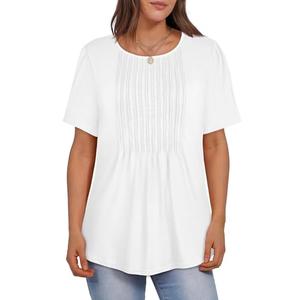 VISLILY Womens-Plus-Size-Summer-Tops Trendy Puff Short Sleeve T Shirts Cute Flowy Pleated Blouses Casual Crewneck Tunics Tee Size 2XL