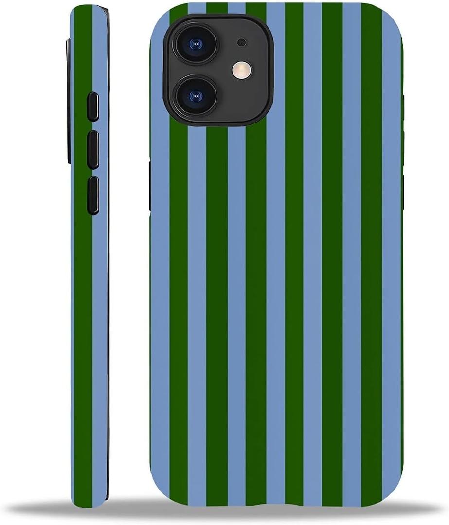 Compatible with iPhone 12 12 Pro Matte Case, Green and Blue Stripes Geometric Vertical Line Pattern for Girl Full Body Design Soft Silicone Drop Shock Scratch Protection