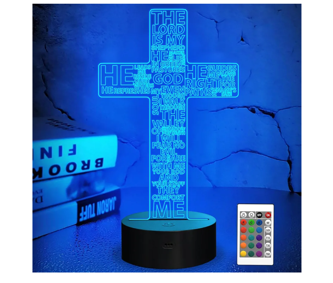 FULLOSUN Jesus Cross 3D Night Light, Christ Optical Illusion Lights 16 Colors Change with Remote Control, The Lord Desk Lamps Room Home Decor Xmas Birthday Easter Gifts