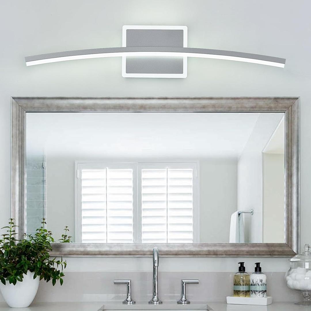 Benkut Modern LED Wall Sconce Silver Light Fixtures Over Mirror Modern Bath Wall Lighting for Bathroom, Dimmable Vanity Light for Bathroom(5CCT 23.6Inch), 24 IN