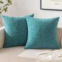 EMEMA Decorative Couch Pillow Covers Throw Pillow Covers 20x20 Inch Soft Chenille Modern Solid Dyed Pillowcases for Sofa Pack of 2 Bed Teal(Only Covers)