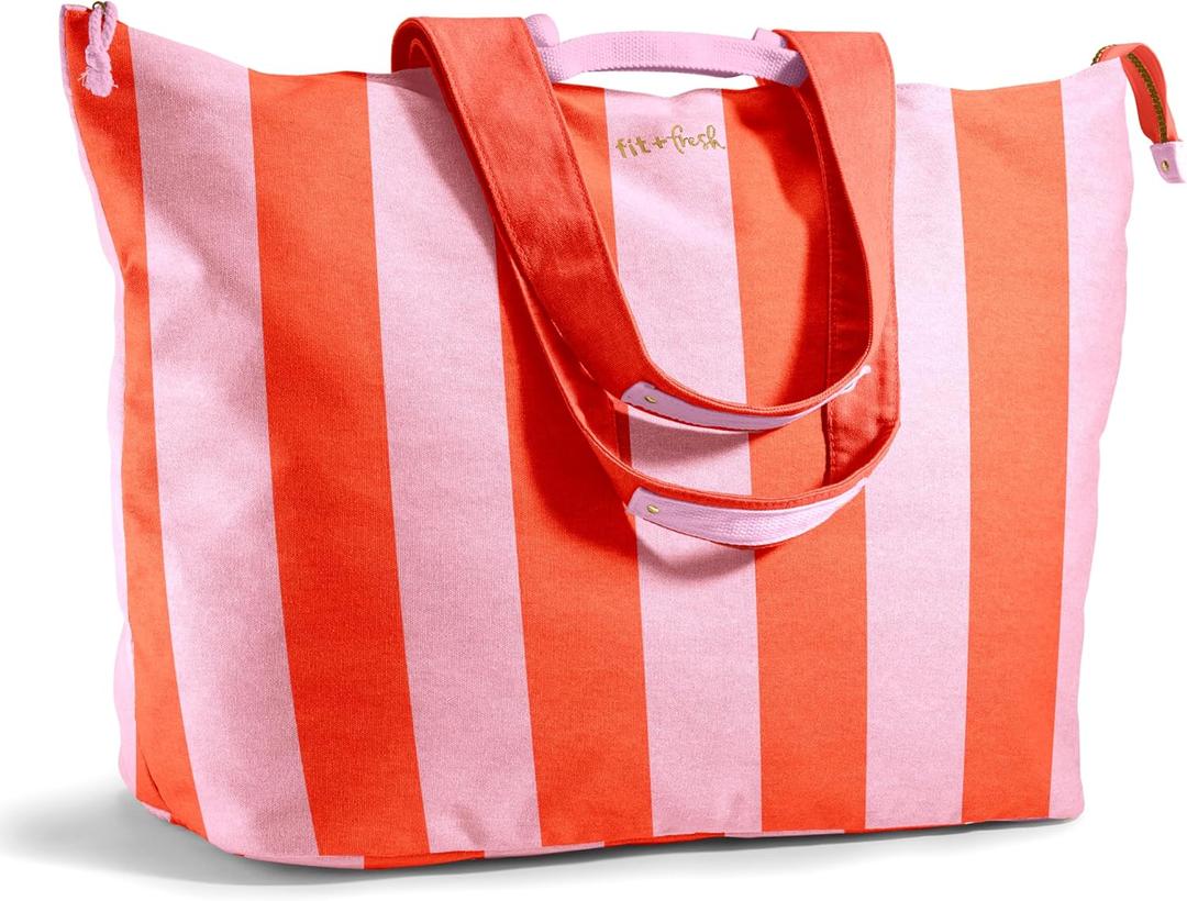 Fit & Fresh Large Beach Bag for Women - Extra Large Travel Tote With Pockets (Pink)