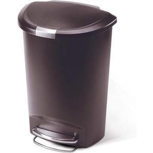 simplehuman 50 Liter / 13 Gallon Semi-Round Kitchen Step Trash Can with Secure Slide Lock, Mocha Plastic