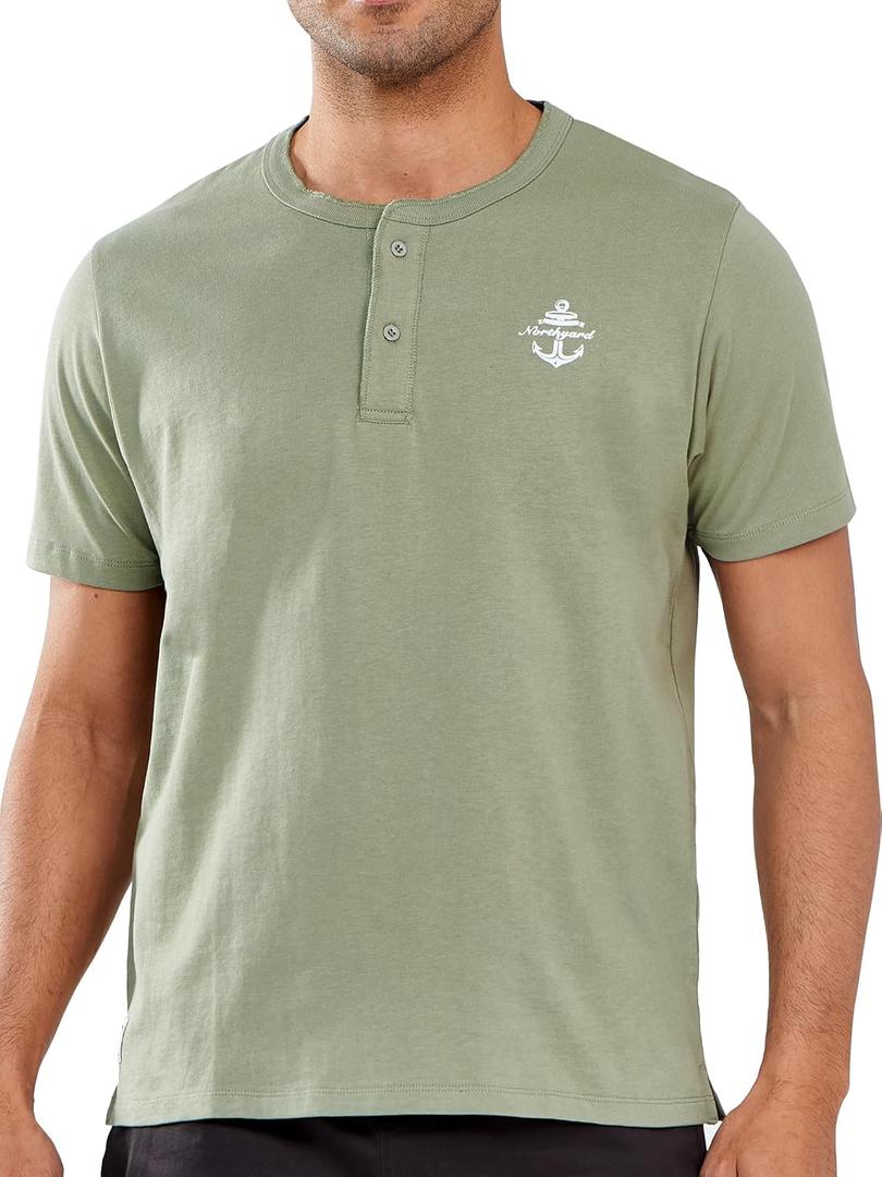 NORTHYARD Men's Henley Shirts Casual Short Sleeve Heavy Cotton T-Shirts Solid Basic Summer Tee Tops (Large)