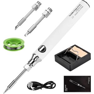 Cordless Soldering Iron Kit, 8W USB Rechargeable, 3 Temp Modes, 3 Tips+Stand+Wire | Portable for Electronics Repair, Jewelry Making, DIY  Beginners & Pros (White) (Small)