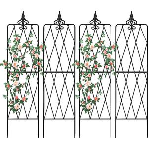 Garden Trellis for Climbing Plants Outdoor, Metal Garden Trellises, Decorative Garden Fencing Flower Trellis with Durable Powder Coating for Vines Plant Rose, Vegetable Support, Black (4, Pattern-A)